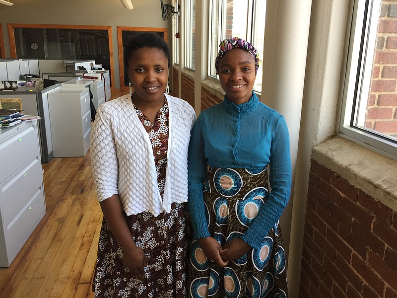 Staff Photo by Mark Kennedy/  Hannah Wambui, left, and Teresia Mwema, both of Kenya, are inventors visiting Chattanooga schools.