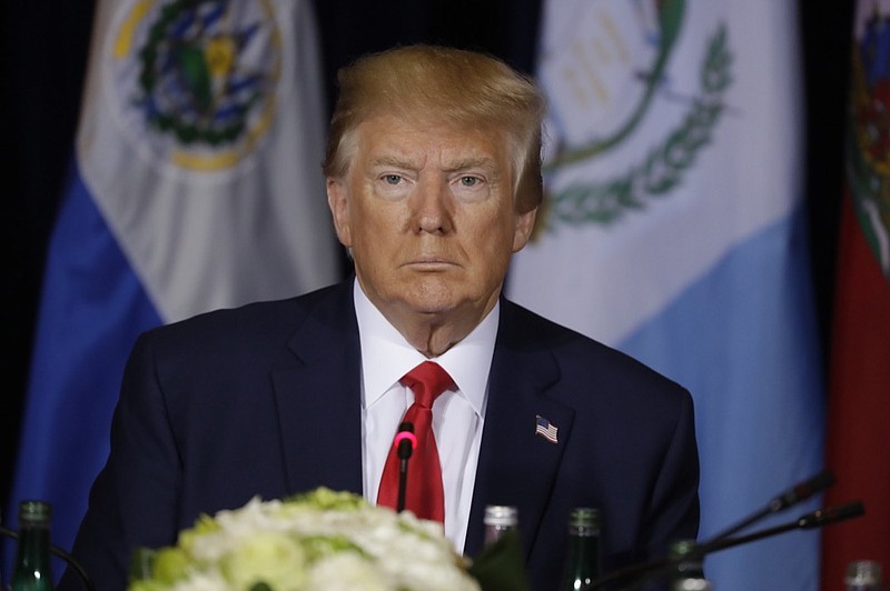 President Donald Trump attends a multilateral meeting on Venezuela at the InterContinental New York Barclay hotel during the United Nations General Assembly, Wednesday, Sept. 25, 2019, in New York. (AP Photo/Evan Vucci)