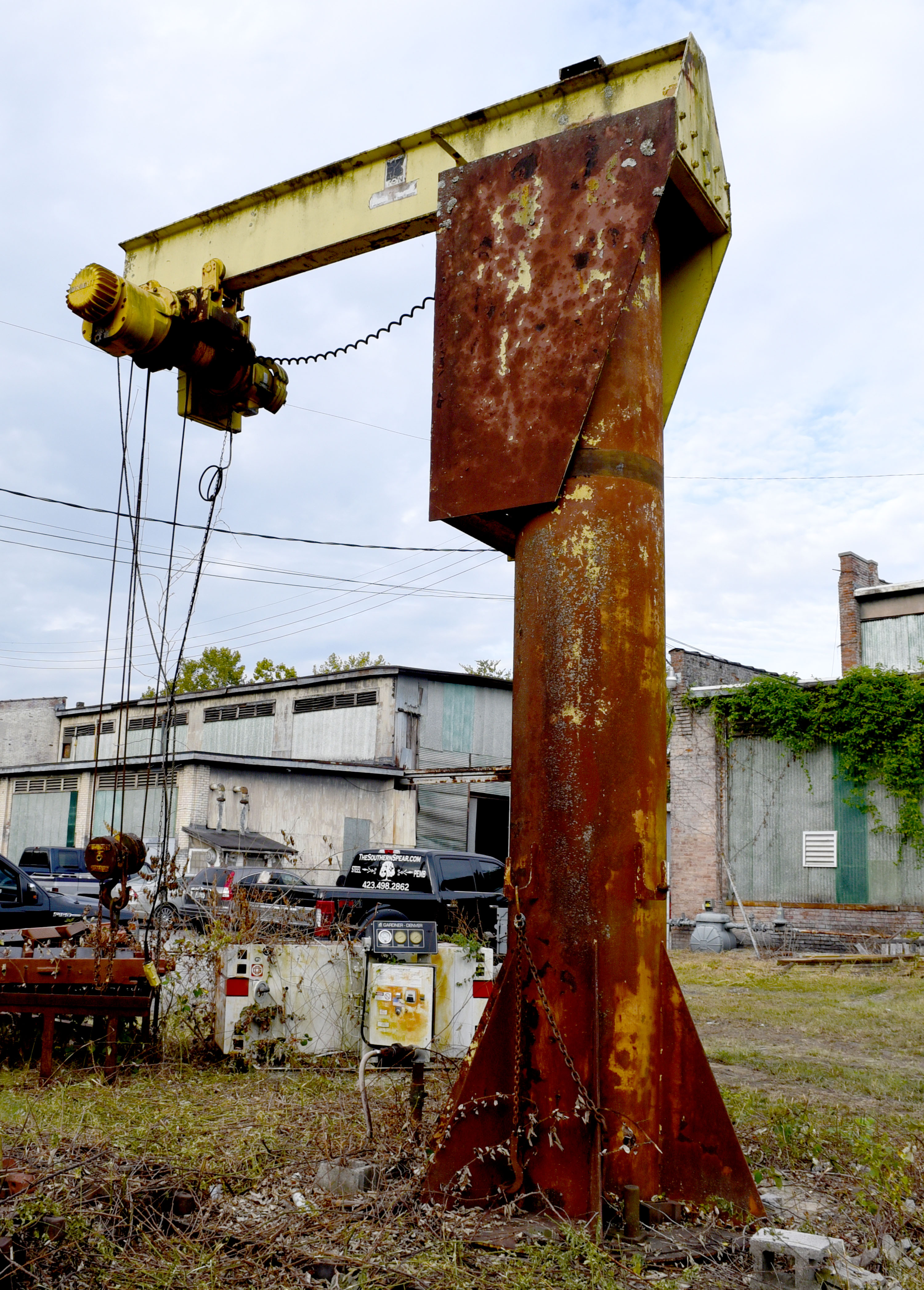Staff Photo by Robin Rudd/ Industrial features, such as this crane, are being incorporated into the design for the site. Southern Spear plans to buy the Lucey Boiler plant site, located at 901 S. Holtzclaw Ave. where it will build a mixed-use development. The Times Free Press toured the site on September 26, 2019.