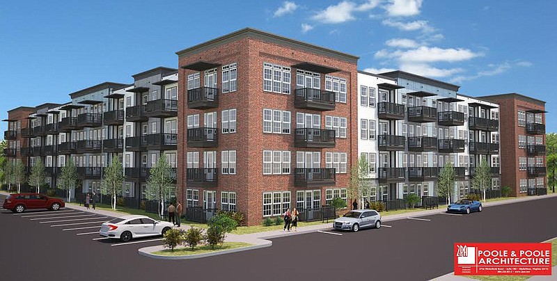 Rendering by Poole & Poole Architecture/ A 300-unit apartment complex is proposed for a tract at Broad and West 33rd streets as part of a larger project that would include townhomes and commercial space.