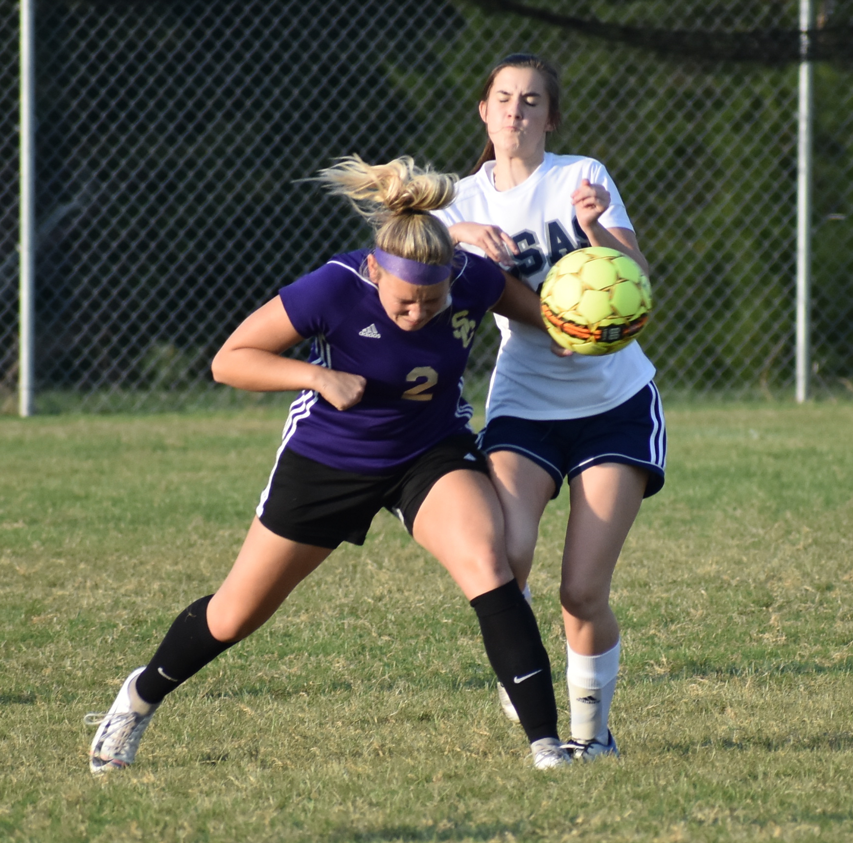 Staff photo by Patrick MacCoon / Sequatchie County senior Peyton Longson heads a ball in the first half of a 5-1 home victory over CSAS on Thursday.