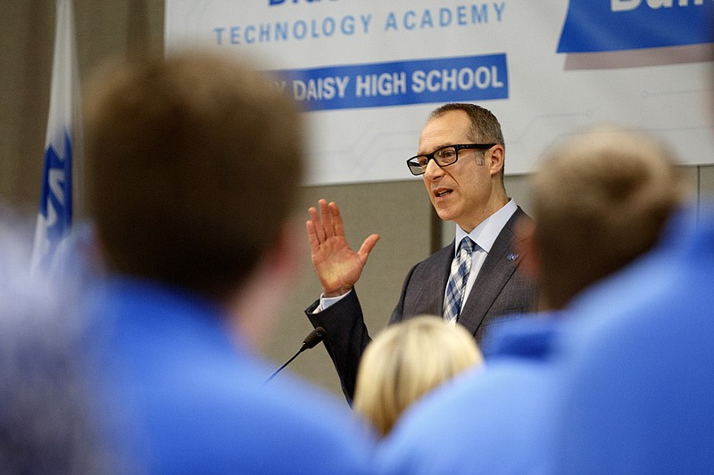 Staff photo by C.B. Schmelter / BlueCross BlueShield of Tennessee Director of Community Relations and Health Foundation Scott Wilson speaks in the Community Room at the BlueCross BlueShield corporate headquarters on Thursday, Sept. 26, 2019 in Chattanooga, Tenn.
