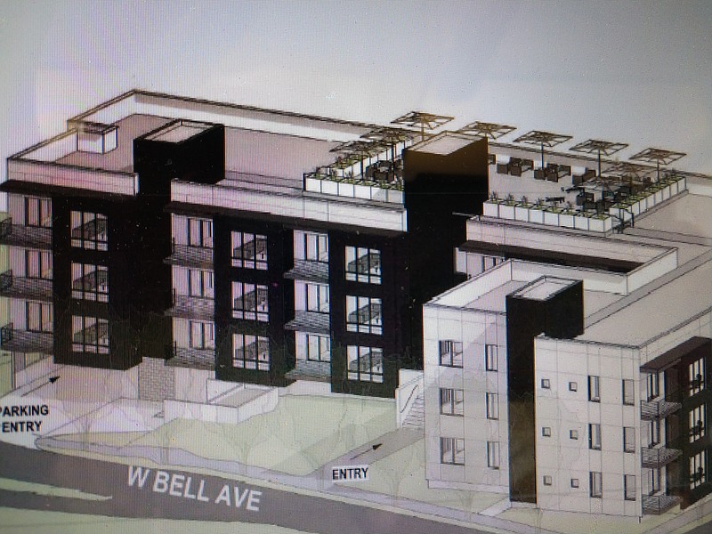 Rendering by HK Architects / A rendering shows how a possible 52-unit condominium project at Cherokee Boulevard and West Bell Avenue could look.