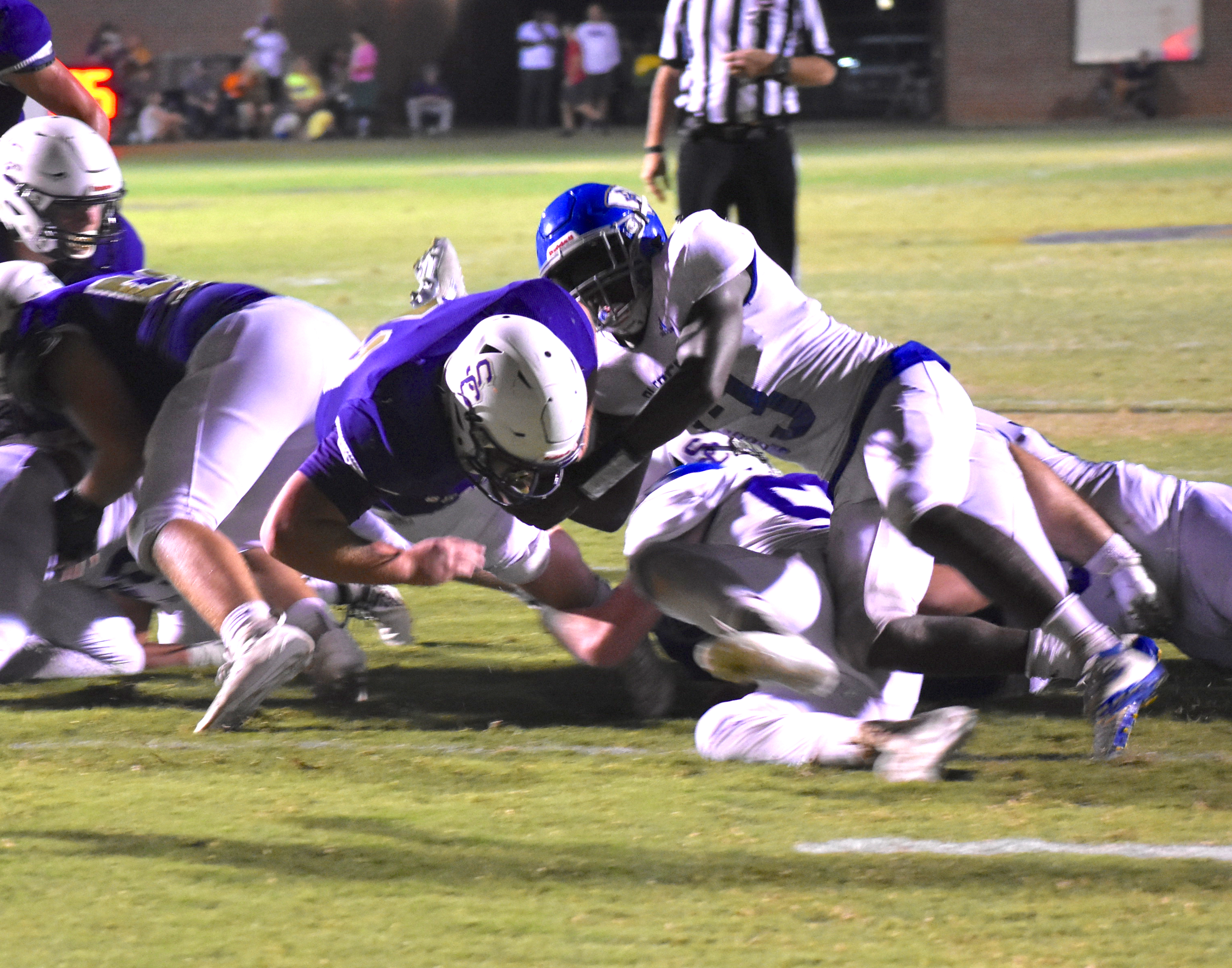 Staff photo by Patrick MacCoon / Sequatchie County fullback Harley Meeks gains tough yards near the goal line in a 21-14 home victory over Bledsoe County on Friday night.