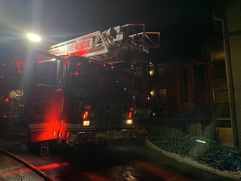 Two Chattanooga firefighters were hospitalized and 4-5 families displaced from their homes by a fire at the Steeplechase Apartments in Hixson on Monday night, Sept. 30, 2019. / Photos from the Chattanooga Fire Department
