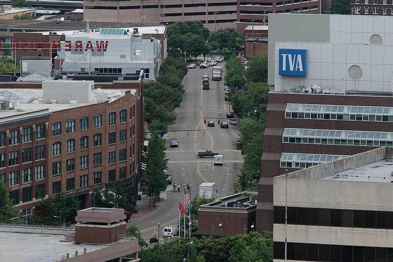 The TVA building and Market Street are seen from the Republic Centre building in Chattanooga.