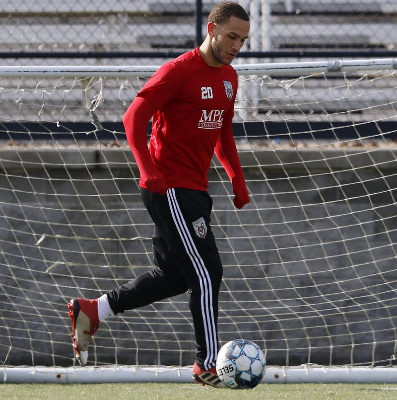 Staff file photo by C.B. Schmelter / Chattanooga Red Wolves defender Tony Walls has taken on the captain designation after Steven Beattie has had to miss the final stretch of the regular season with an injury. The Red Wolves still have a shot at the inaugural USL League One playoffs with a home win in the regular-season finale.