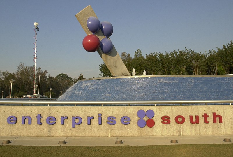 A sign marks the entrance to Enterprise South on Bonnie Oaks Drive. / Staff file photo