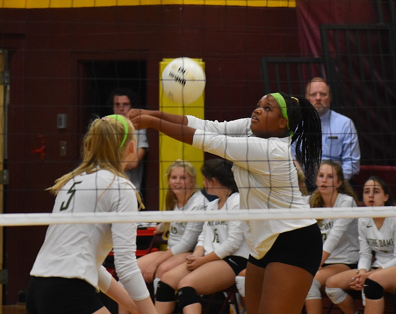 Staff photo by Patrick MacCoon / Notre Dame senior Jazzmyne Watkins helped lead her team to a district championship win over Grace Academy Monday night.