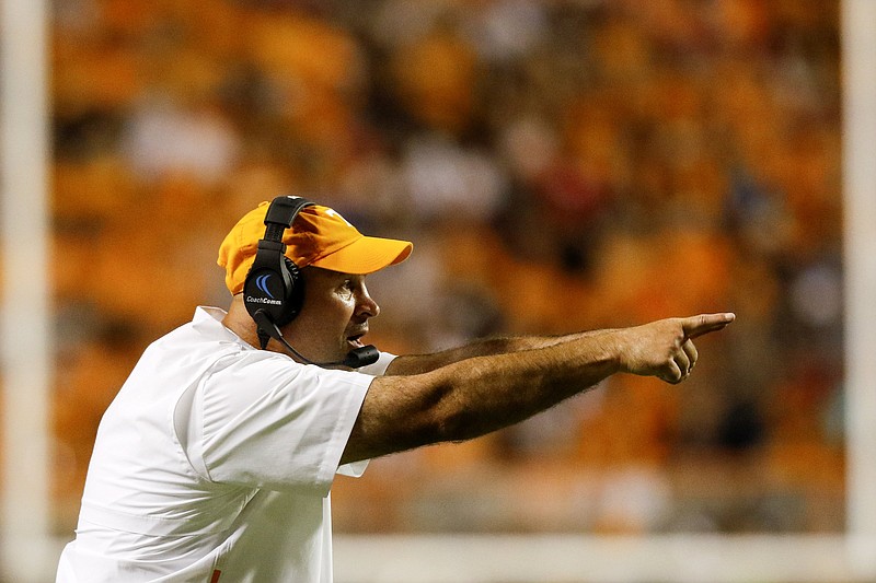 Tennessee football coach Jeremy Pruitt will make his first bowl appearance with the Vols when they face Indiana in the Gator Bowl on Jan. 2 in Jacksonville, Fla. / Staff file photo by C.B. Schmelter