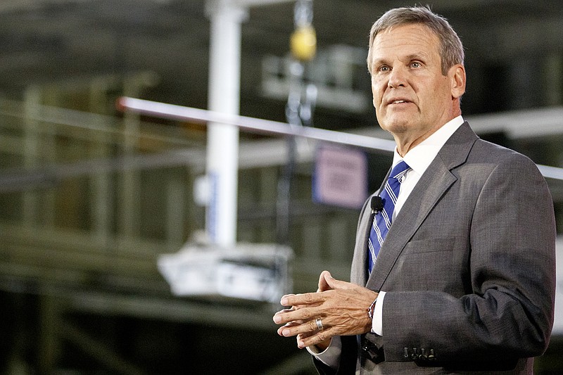 Staff photo by C.B. Schmelter / Gov. Bill Lee speaks during the 2020 Atlas Cross Sport reveal at the Volkswagen Assembly Plant on Friday, Oct. 11, 2019 in Chattanooga, Tenn. The five-seat Atlas Cross Sport, which takes design cues from its larger seven-seat Atlas SUV, will hit dealerships early next year, according to the German automaker.