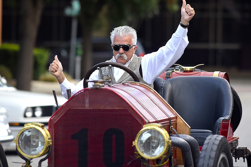 Corky Coker gives the historic Nyberg a spin before the rallye. The High Jinks Rallye, departed the Coker Museum, kicking off the first Chattanooga Motorcar festival on October 11, 2019. / Staff Photo by Robin Rudd 