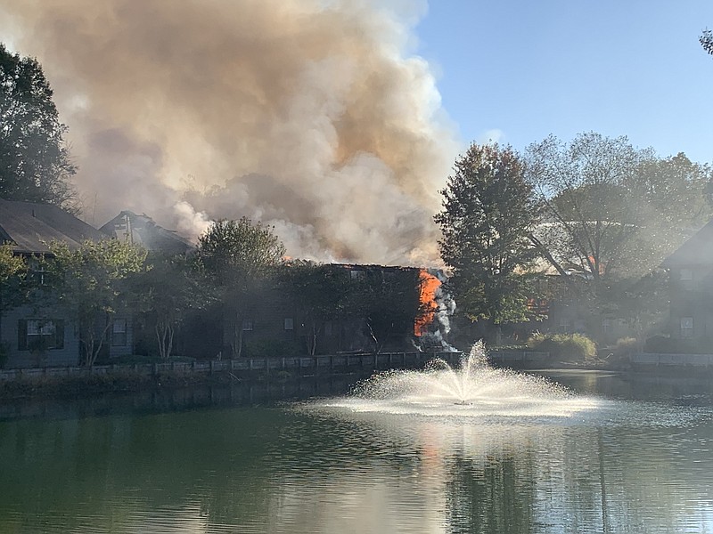 Chattanooga firefighters work to contain a blaze at the Hamilton Pointe Apartments on East Brainerd Road on Saturday, Oct. 12, 2019. / Photo provided by the Chattanooga Fire Department