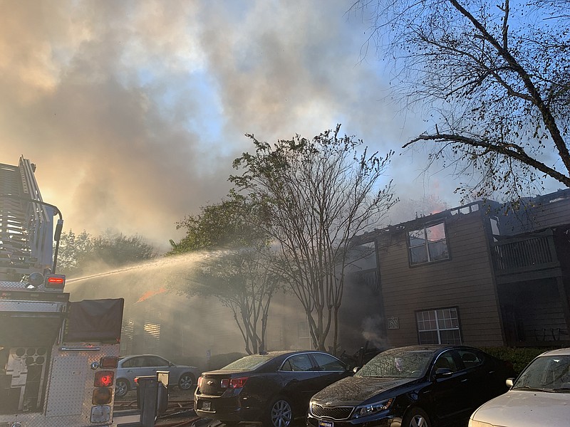 Chattanooga firefighters work to contain a blaze at the Hamilton Pointe Apartments on East Brainerd Road on Saturday, Oct. 12, 2019. / Photo provided by the Chattanooga Fire Department