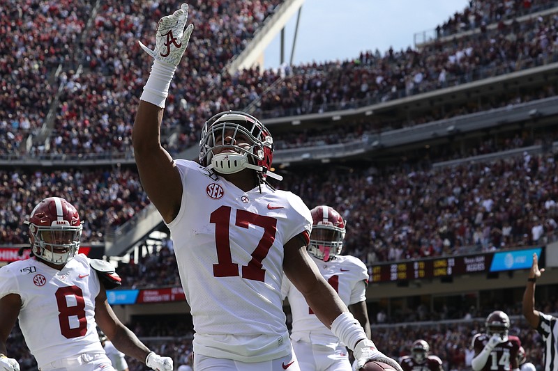 Alabama photo by Kent Gidley / Alabama sophomore receiver Jaylen Waddle had his best game of the season by far during Saturday's 47-28 win at Texas A&M, making three catches for 48 yards and a touchdown and amassing 128 yards on four punt returns. The top-ranked Crimson Tide host Tennessee this week.