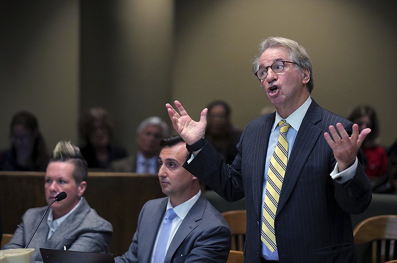 Barry Scheck, an attorney with the Innocence Project, argues his case in a Memphis, Tennessee courtroom Monday, Oct. 14, 2019 for the allowance of DNA evidence in the Sedley Alley trial. If the introduction of the DNA evidence is allowed and exonerates Alley, it would be the first case in the United States in which DNA evidence has been used to exonerate someone posthumously, according to the Innocence Project. (Patrick Lantrip/Daily Memphian)