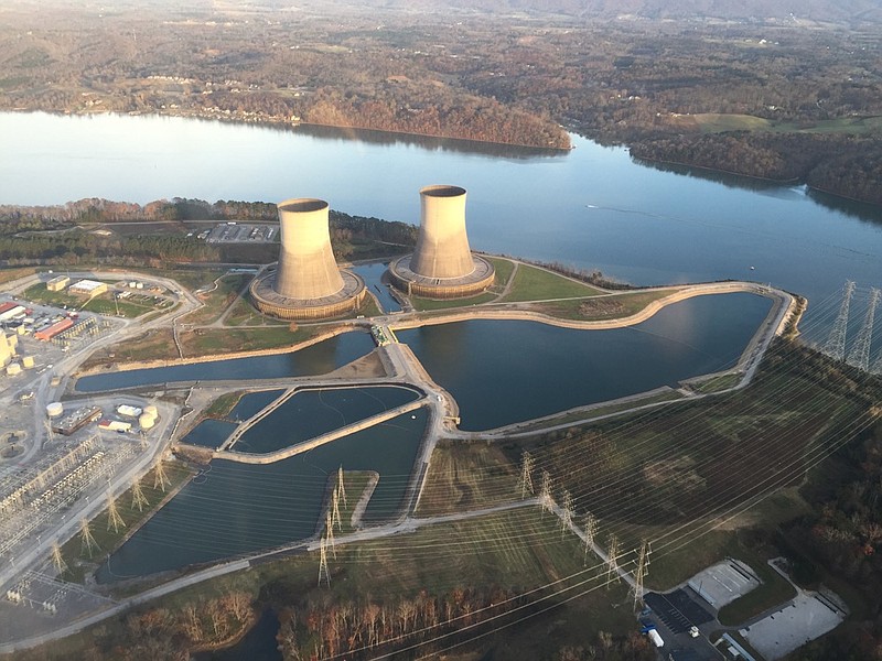 Staff photo by Dave Flessner / The cooling towers at the Sequoyah Nuclear Power Plant on the Tennessee River near Soddy Daisy help cool the steam generated by the twin reactors.
