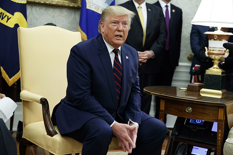 President Donald Trump speaks during a meeting with Italian President Sergio Mattarella in the Oval Office of the White House, Wednesday, Oct. 16, 2019, in Washington. (AP Photo/Evan Vucci)