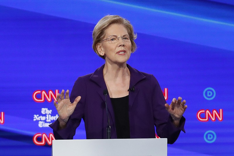 Photo by John Minchillo of The Associated Press/Democratic presidential candidate Sen. Elizabeth Warren, D-Massachusetts, speaks during a Democratic presidential primary debate hosted by CNN/New York Times at Otterbein University on Tuesday in Westerville, Ohio.