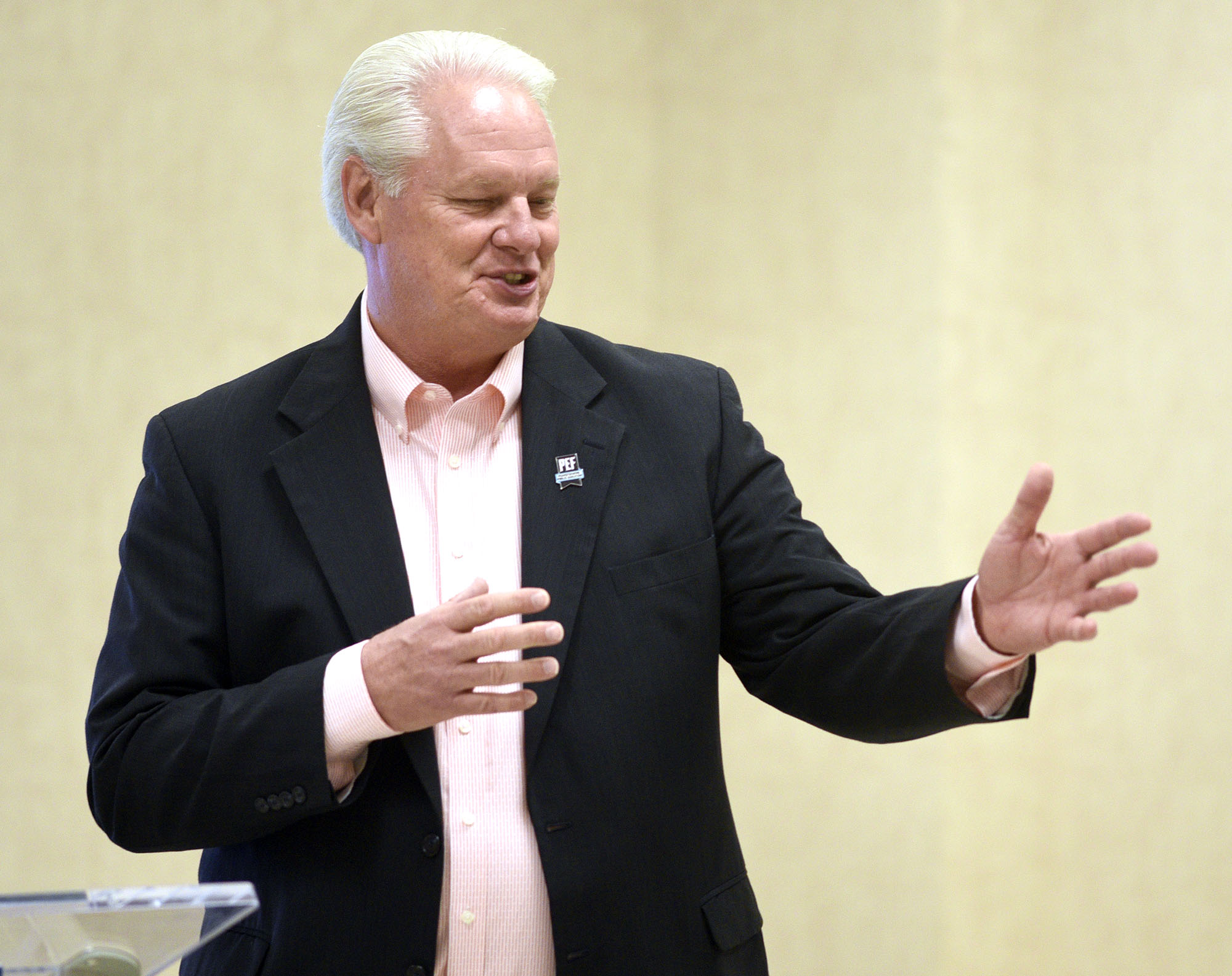 Staff Photo by Robin Rudd/ Dr. Jeff Rector of STEP-UP Business Partnerships introduced Commissioner Penny Schwinn. Tennessee Education Commissioner Penny Schwinn was keynote speaker at a free half-day conference for high school students, parents and educators to prepare students for college. The event was held at the University of Tennessee at Chattanooga University Center on October 19, 2019.
