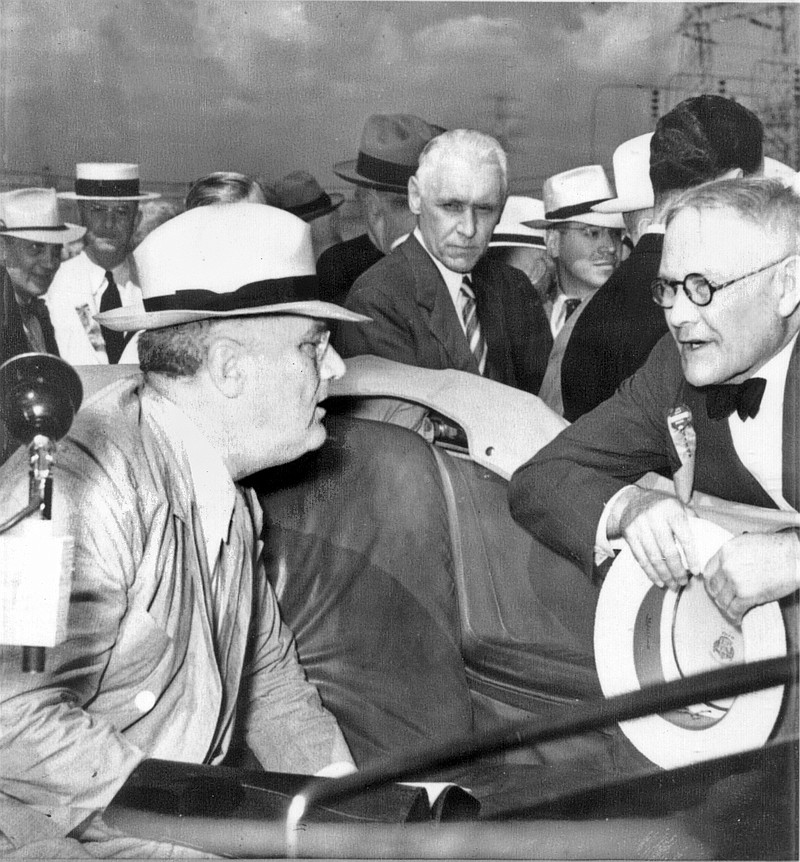 President Franklin Roosevelt (left) speaks to Hamilton County Sheriff Fred Payne during a visit to Chattanooga to inaugurate the Chickamauga Dam. Photo courtesy of the Hamilton County Sheriff's Office. 