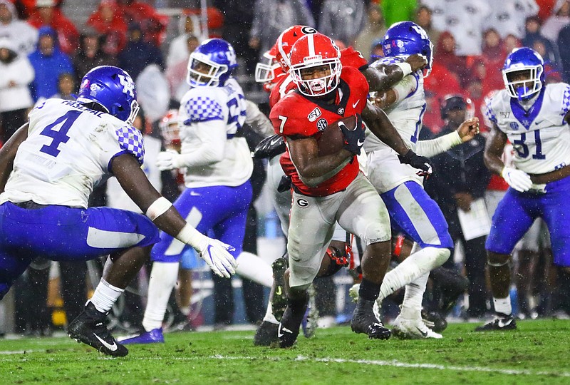 Georgia photo by Tony Walsh / Georgia running back D'Andre Swift rushed 21 times for 179 yards and two touchdowns during Saturday night's 21-0 win over visiting Kentucky.