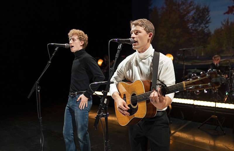 Photo by Lane Peters / Ben Cooley, left, and Taylor Bloom sing the part of Art Garfunkel and Paul Simon, respectively, in the national tour of "The Simon & Garfunkel Story."