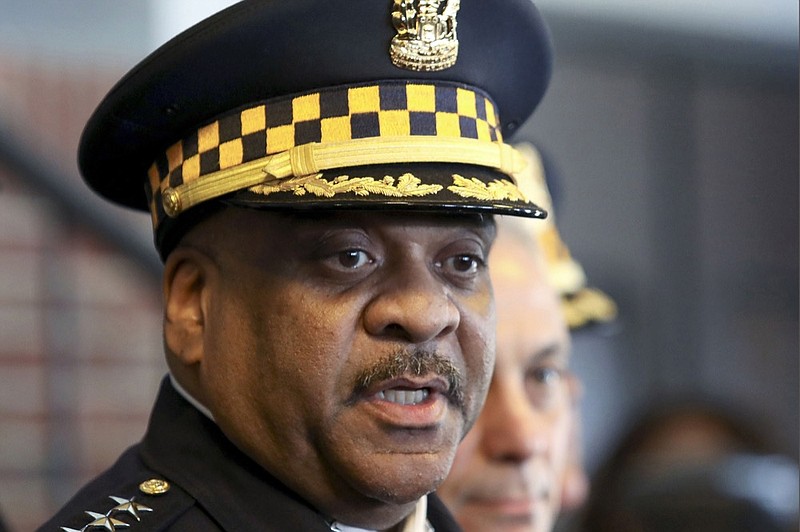 FILE--In this March 26, 2019, file photo, Chicago Police Superintendent Eddie Johnson speaks during a news conference in Chicago. (AP Photo/Teresa Crawford, File)


