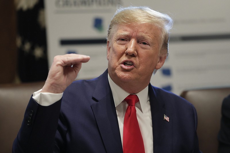 President Donald Trump speaking during a Cabinet meeting in the Cabinet Room of the White House, Monday, Oct. 21, 2019, in Washington. (AP Photo/Pablo Martinez Monsivais)