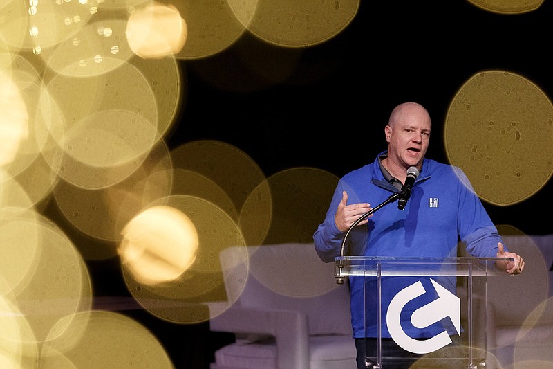 Staff photo by C.B. Schmelter / FreightWaves founder and CEO Craig Fuller speaks after being named a Spirit of Innovation award winner during the annual awards ceremony at The Signal on Wednesday, Oct. 23, 2019 in Chattanooga, Tenn. FreightWaves, along with Chattanooga Whiskey, were named the winners.