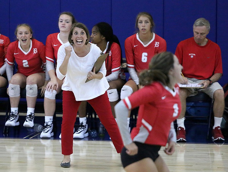 Staff file photo by Erin O. Smith / Baylor volleyball coach Sarah Lail's team finished third at the Division II-AA state tournament Wednesday in Murfreesboro.