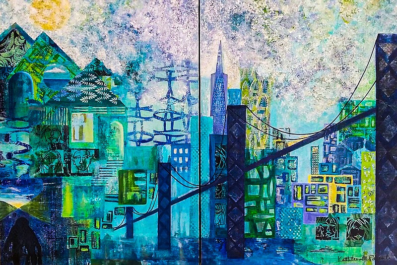 Photo from Gail Rich / "City by the Bay" is a 24- by 26-inch acrylic, mixed-media diptych by Kathleen Pacenti.