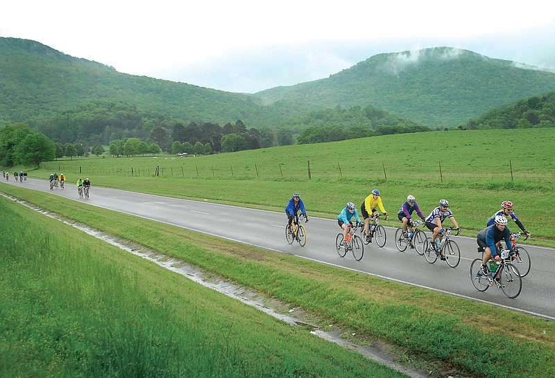 Times Free Press staff file photo / Cyclists travel on State Highway 27 to Ketner's Mill during the 21st annual 3 State 3 Mountain Challenge.
