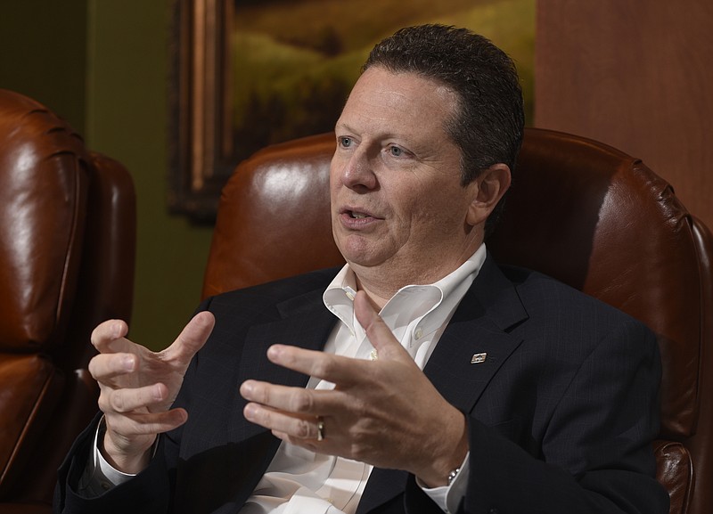 Billy Carroll, president and CEO of SmartFinancial, speaks during an interview in the offices of Cornerstone Bank onTuesday, Sept. 1, 2015, in Chattanooga, Tenn. / Staff file photo by John Rawlston