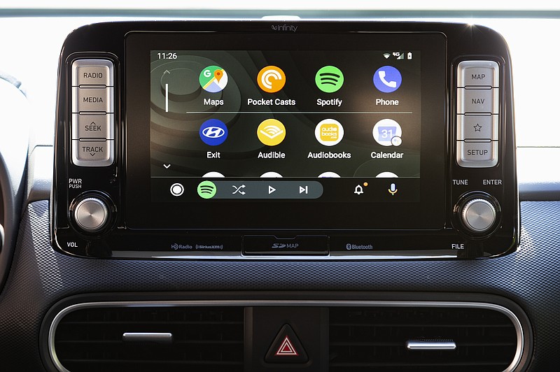 This undated photo provided by Edmunds shows the 2019 version of Android Auto, which features a new app launcher. Android Auto and Apple CarPlay allow you to connect your phone to a vehicle and utilize many of your phone's apps, such as map navigation, text messaging and online music streaming. (Scott Jacobs/Edmunds via AP)