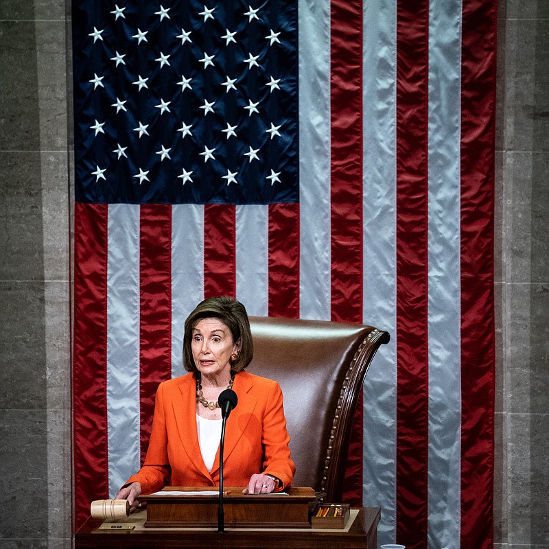 Erin Schaff, The New York Times / House Speaker Nancy Pelosi, D-California, announcing on Thursday the final vote count on a resolution outlining the rules for the next phase of the impeachment inquiry.