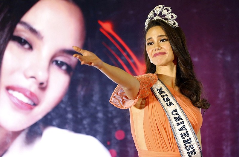 FILE - This Feb. 20, 2019 file photo shows Miss Universe 2018 Catriona Gray at a homecoming event in suburban Quezon city, northeast of Manila, Philippines. (AP Photo/Bullit Marquez, File)


