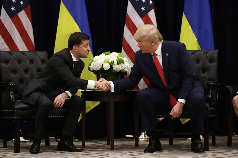 Photo by Evan Vucci of The Associated Press / President Donald Trump meets with Ukrainian President Volodymyr Zelenskyy at the InterContinental Barclay New York hotel during the United Nations General Assembly on Sept. 25, 2019, in New York.