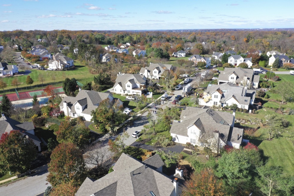 Storm damaged homes at Chelsea Court, in Glen Mills, Pa. Friday, Nov. 1, 2019. 20 people were displaced from their homes in the middle of the night Friday after an EF-2 tornado ripped through Thornbury Township in Delaware County.