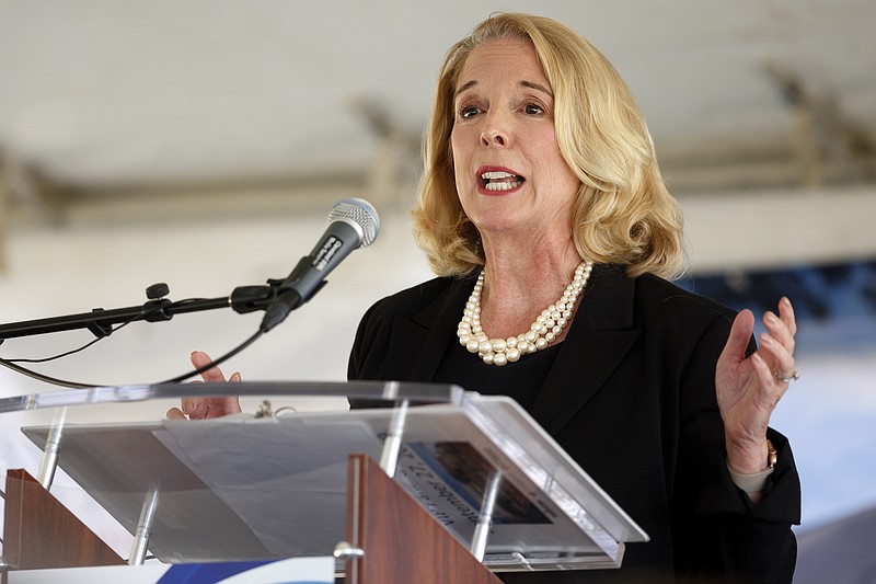 Staff photo by C.B. Schmelter / Tennessee Board of Regents Chancellor Flora Tydings speaks during a groundbreaking ceremony for the McMinn Higher Education Center on Sept. 27, 2019 in Athens, Tenn.