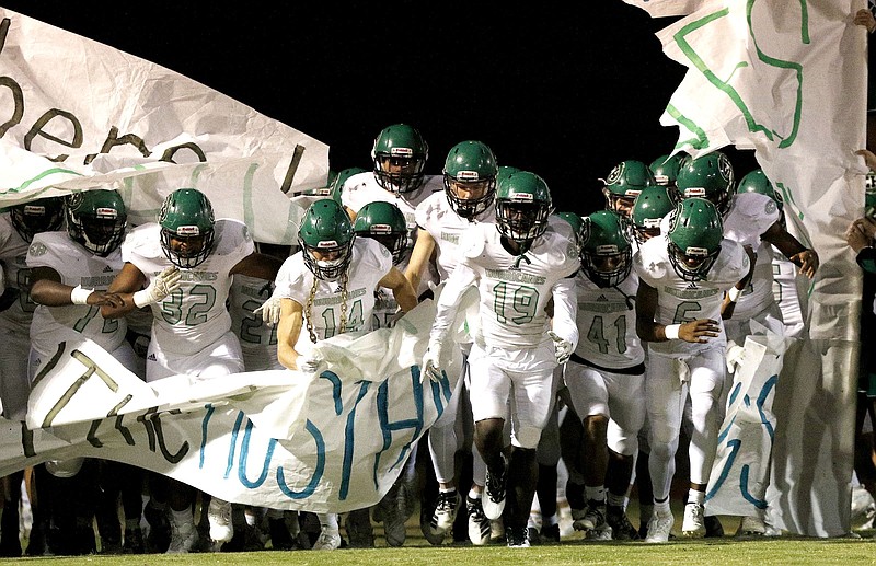 Staff Photo by Robin Rudd/  The Hurricanes take the field.  The Walker Valley Mustangs hosted the East Hamilton Hurricanes in TSSAA football on October 18, 2019.