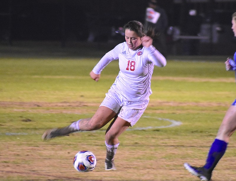 Staff photo by Patrick MacCoon / Signal Mountain sophomore Lilly Whitney helped the Lady Eagles control the ball in Thursday's 5-0 win over Cosby in a Class A state semifinal in Murfreesboro.