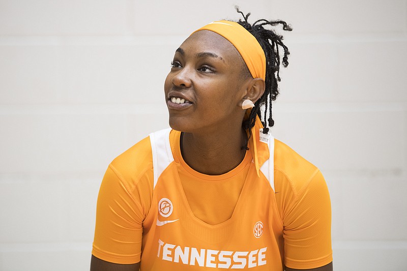 AP photo by Caitie McMekin / Jordan Horston takes part in the Tennessee Lady Volunteers basketball team's media day on Oct. 24 in Knoxville.