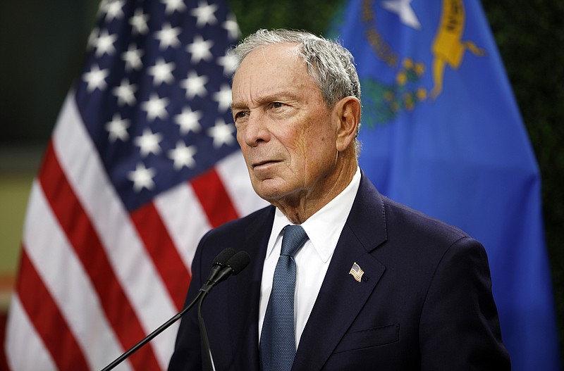 In this Feb. 26, 2019, file photo, former New York City Mayor Michael Bloomberg speaks at a news conference at a gun control advocacy event in Las Vegas. Bloomberg has opened door to a potential presidential run, saying the Democratic field 'not well positioned' to defeat Trump. (AP Photo/John Locher, File)