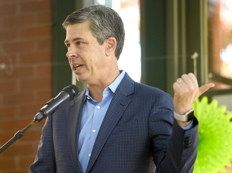 Staff Photo by Robin Rudd/ Chattanooga Mayor Andy Berke spoke about the city's transformation from one of the dirtiest to one of the greenest. During the EPB Green Expo, at Miller Plaza's Waterhouse Pavilion, it was announced that the EPB building will be one of the first LEED Gold buildings in Chattanooga. The Expo took place on November 8, 2019.