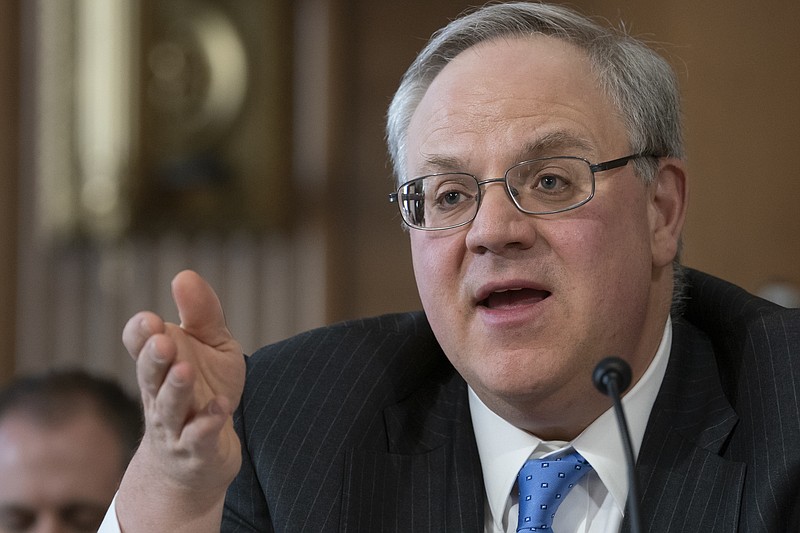 FILE - In this March 28, 2019, file photo, David Bernhardt speaks before the Senate Energy and Natural Resources Committee at his confirmation hearing to head the Interior Department, on Capitol Hill in Washington. The Interior Department is proposing to award a contract for federal water in perpetuity to a water district that long employed Bernhardt. (AP Photo/J. Scott Applewhite, File)

