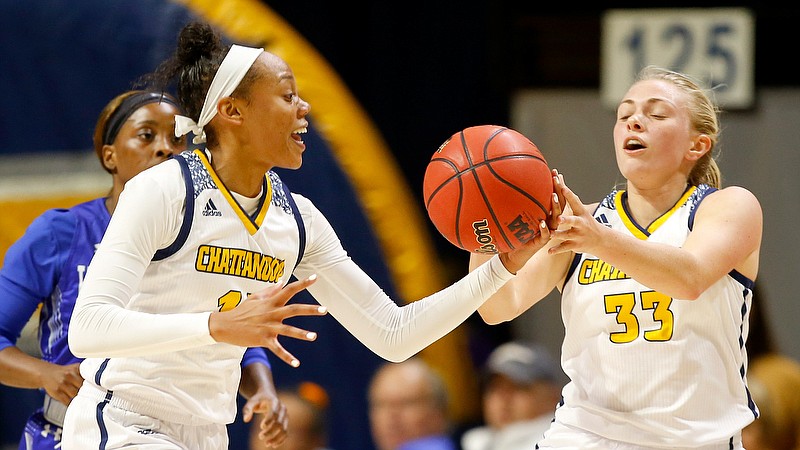 Staff file photo by C.B. Schmelter / UTC guards NaKeia Burks, left, and Lakelyn Bouldin will try to help the Mocs finish the regular season well.