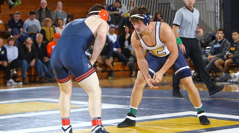 UTC Athletics photo by Dale Rutemeyer / UTC sophomore Matthew Waddell, right, won against both Army and Illinois in the Chattanooga Duals on Sunday.