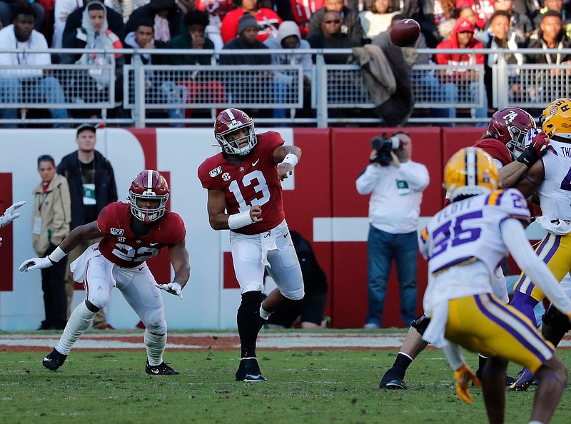 AP Photo/Vasha Hunt / Alabama junior quarterback Tua Tagovailoa (13) did not suffer any additional issues to his mending ankle during Saturday's 46-41 loss to LSU, according to Crimson Tide coach Nick Saban.