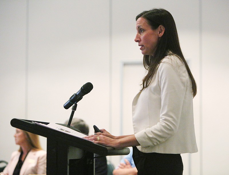 Staff photo by Erin O. Smith / Fort Oglethorpe City Manager Jennifer Simpkins speaks Monday, July 31, 2017, at the Catoosa County Colonnade in Ringgold, Ga. The Catoosa County Commission, Ringgold City Council and Fort Oglethorpe City Council held an Intergovernmental Work Session to discuss how to divide sales tax revenue, the state of the county jail and more. 